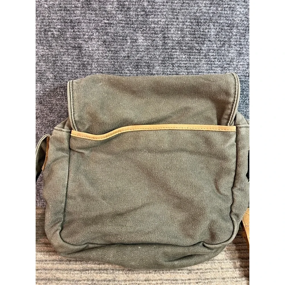 Canvas Messenger Bag Olive Drab Tan Leather Trim Buckle Flap Crossbody Shoulder
